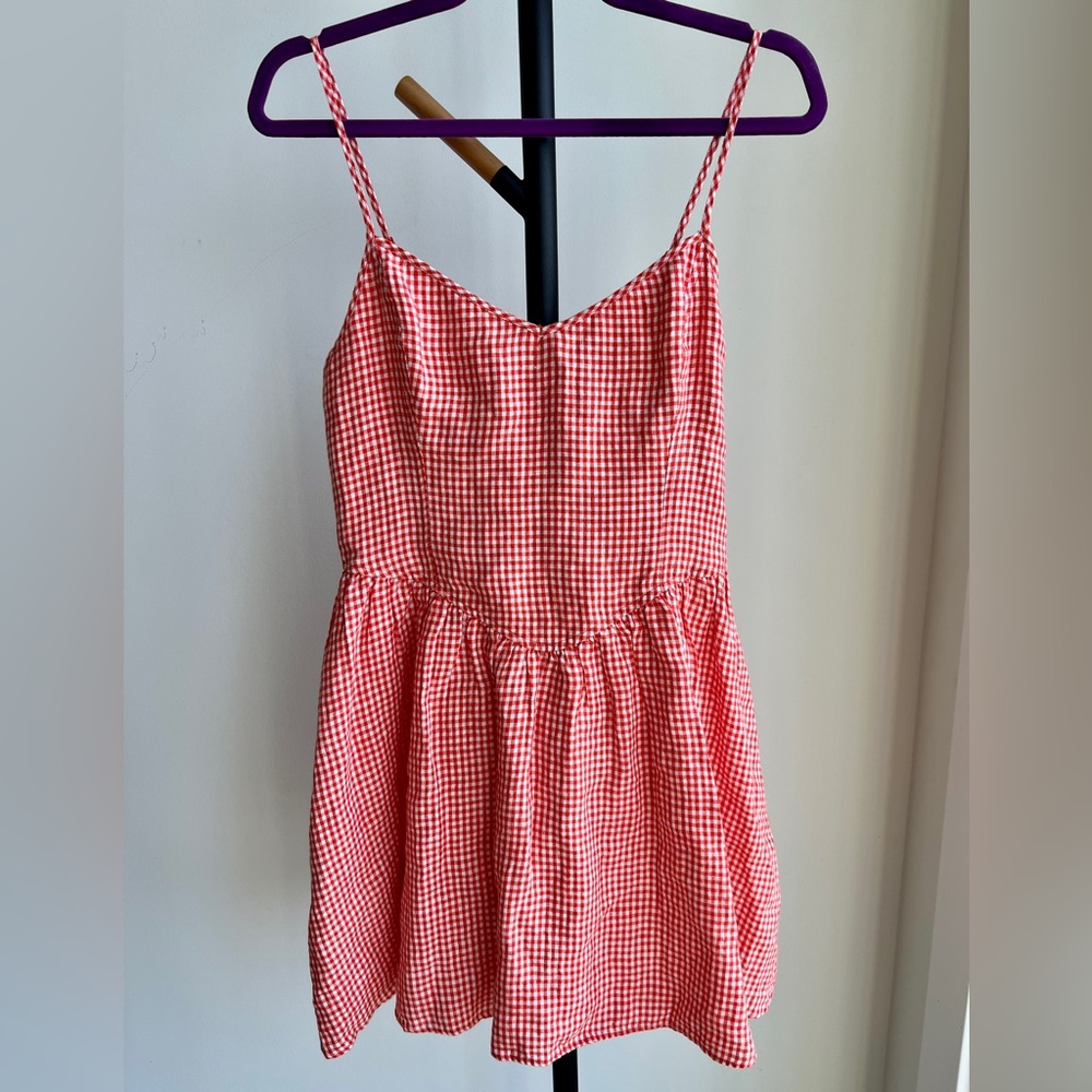 Wilfred Red Gingham Technique Mini Dress